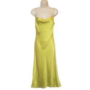 Express Midi Slip Dress Small Yellow Spaghetti Strap Neck Double Side Split NEW